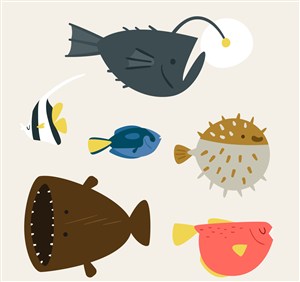 6款可爱海洋鱼类矢量素材