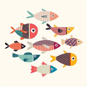 可爱卡通海洋生物动物鱼类儿童插画插图