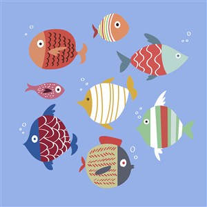 可爱卡通海洋生物动物鱼类儿童插画插图背景