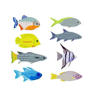 可爱卡通海底世界海洋生物动物鱼类儿童插画插图背景