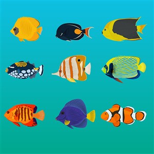 可爱卡通海底世界海洋生物动物鱼类儿童插画插图背景