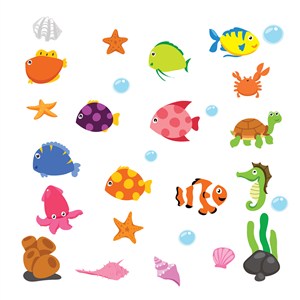 可爱卡通海底世界海洋动物章鱼螃蟹海星乌龟鱼儿童插画插图背景