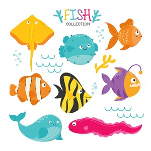 可爱卡通海底世界海洋动物鱼类儿童插画插图背景