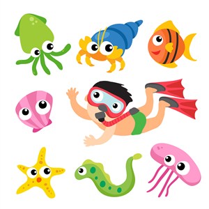 可爱卡通海底世界海洋动物章鱼海星鱼儿童插画插图背景