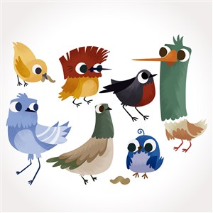 可爱卡通手绘小鸟类儿童插画插图背景
