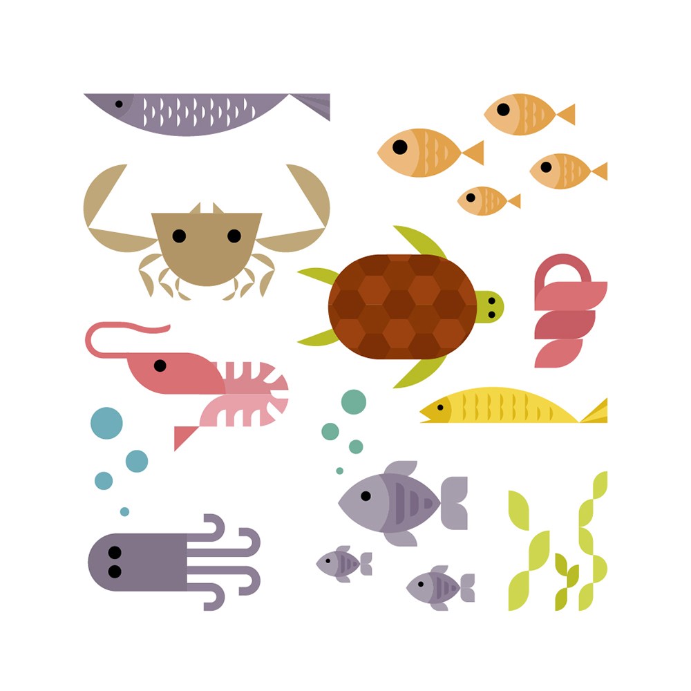 可爱卡通海底世界海洋生物动物鱼类海龟儿童插画插图背景