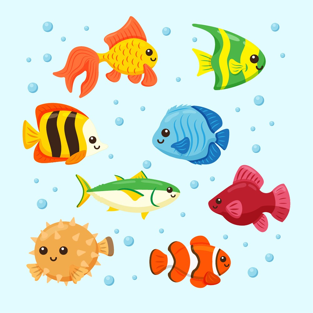 可爱卡通海底世界海洋动物鱼类儿童插画插图背景