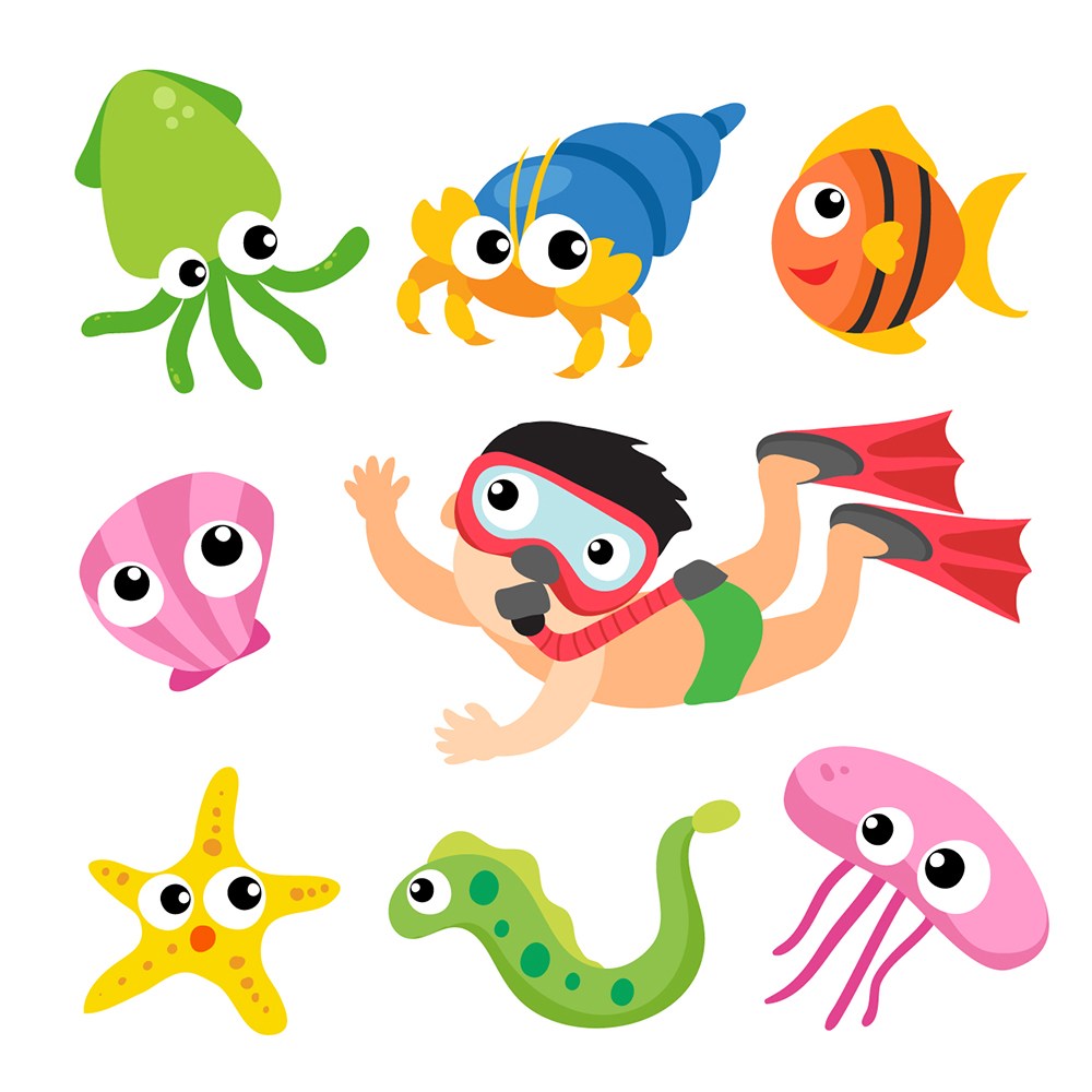 可爱卡通海底世界海洋动物章鱼海星鱼儿童插画插图背景