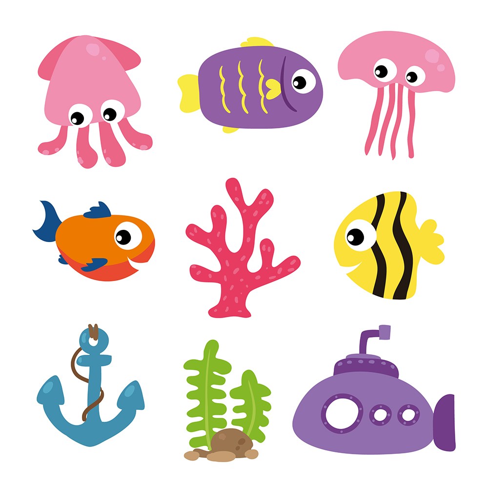 可爱卡通海底世界海洋动物章鱼水母鱼类儿童插画插图背景