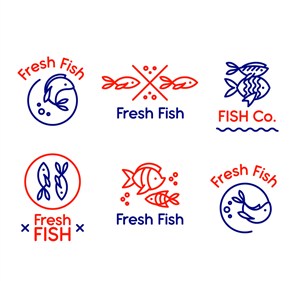 6款手绘新鲜鱼标志矢量素材 