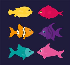 9款彩色鱼类设计矢量素材 