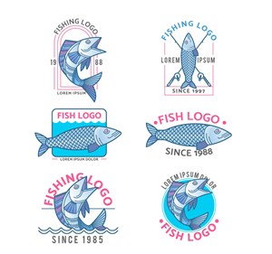 6款手绘鱼类标志矢量素材