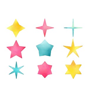 可爱卡通水彩手绘星星形五角星图标LOGO