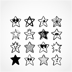 可爱卡通黑白简笔画手绘涂鸦星星形五角星图标LOGO