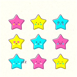 可爱卡通星星形五角星表情图标LOGO