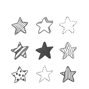 可爱卡通手绘黑白简笔画涂鸦星星形五角星图标LOGO