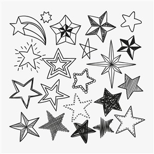 可爱卡通手绘黑白简笔画涂鸦星星形五角星图标LOGO