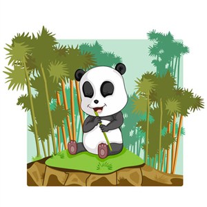 竹林中吃竹子的卡通大熊猫矢量素材