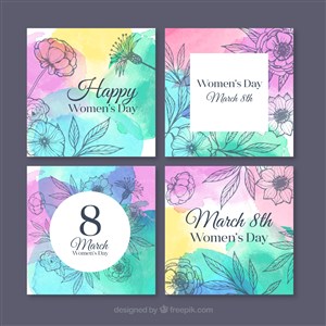 4款花卉妇女节卡片矢量素材