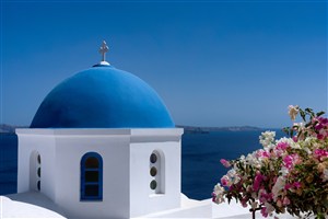 地中海蓝顶白色建筑