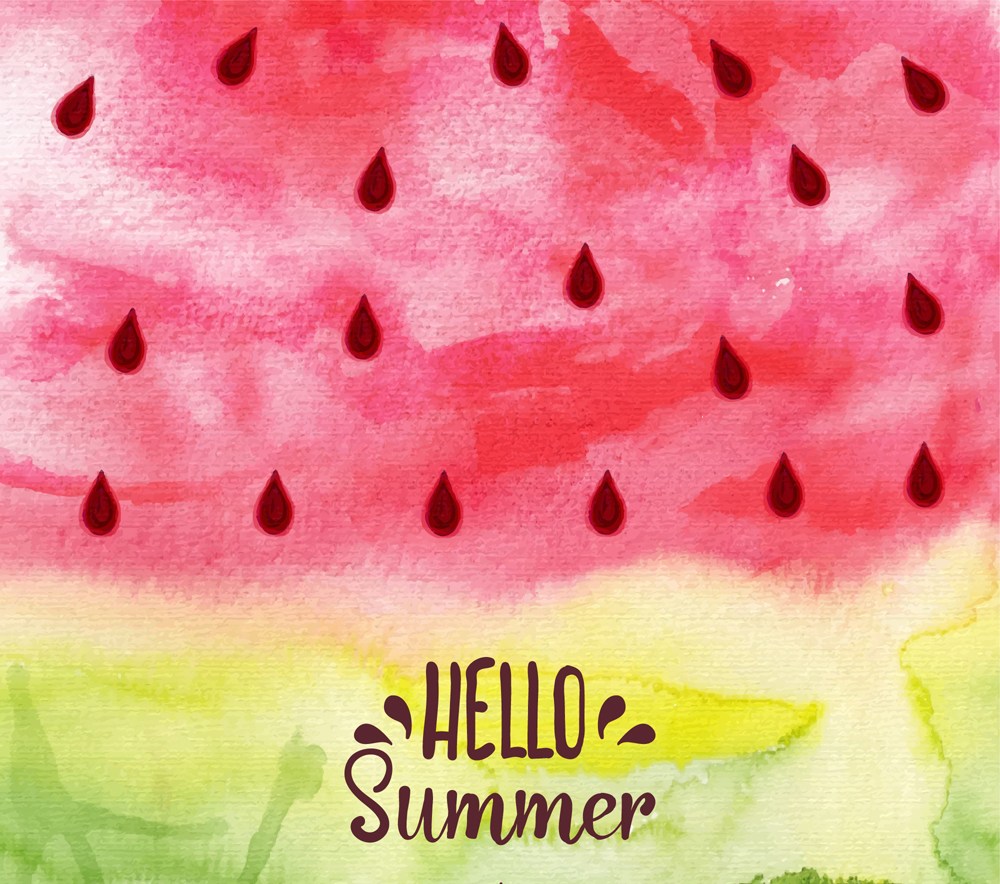 水彩绘夏季西瓜图案矢量素材