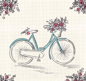 彩绘单车和花卉矢量素材