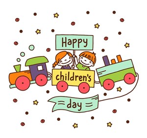 可爱儿童节玩具火车上的孩子矢量图 
