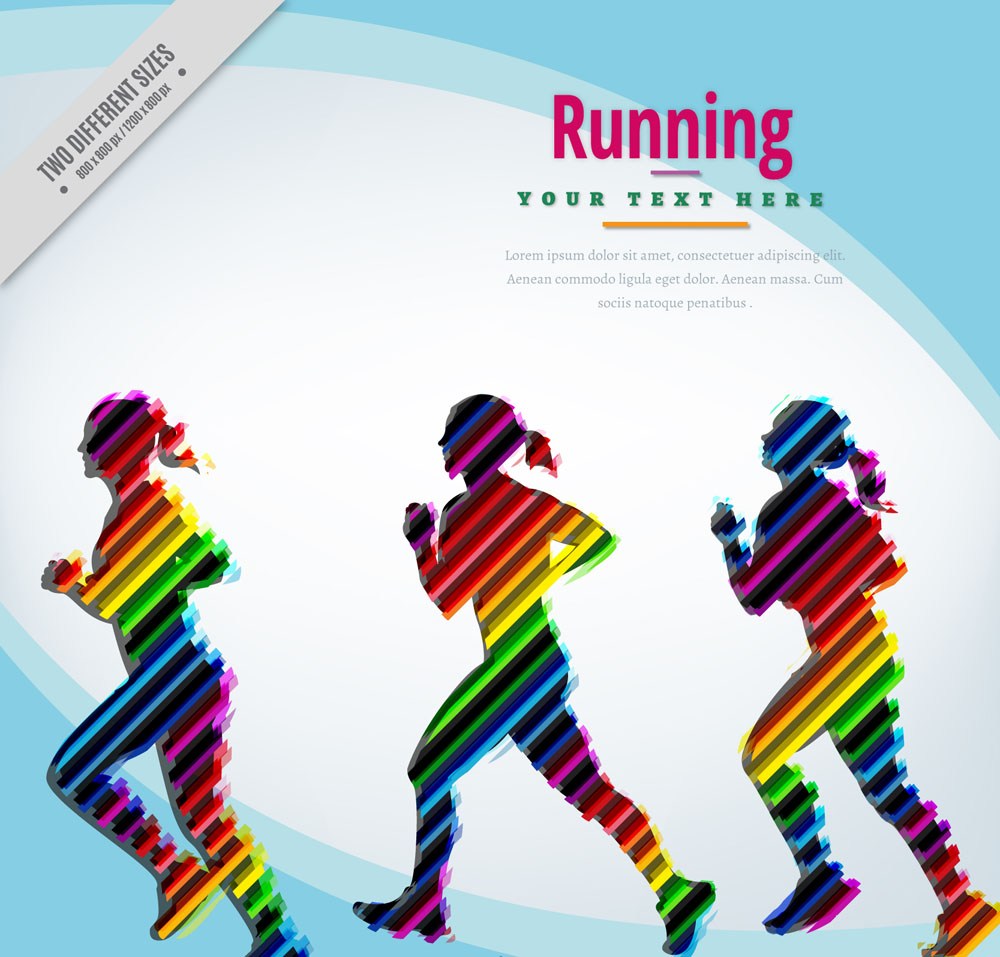 3款彩色跑步女子剪影矢量素材