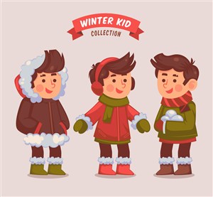 3款冬季着装男孩矢量素材