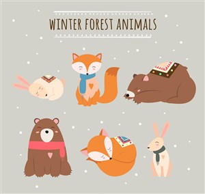 6款可爱冬季动物设计矢量图 