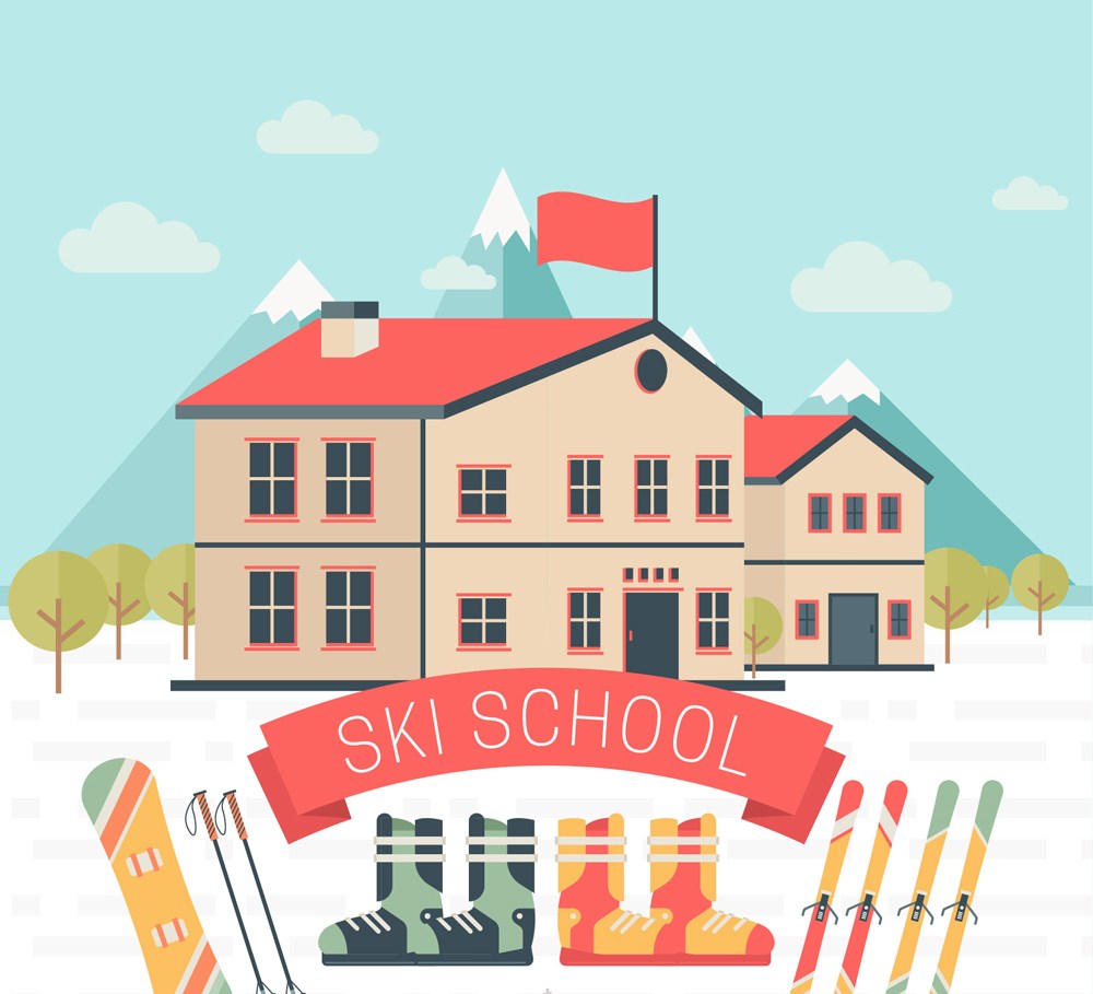 创意滑雪学校建筑矢量素材 