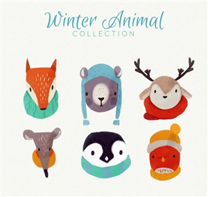 6款冬季动物头像设计矢量图_