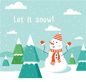 卡通雪中雪人和树木矢量素材