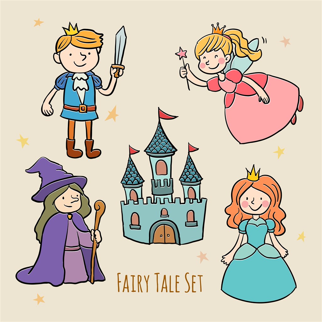 王子公主城堡巫师卡通童话素材矢量