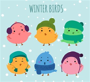 6款卡通冬装小鸟矢量图