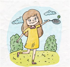 彩绘打网球的女孩矢量素材