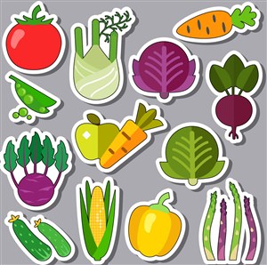 13款彩色蔬菜贴纸矢量素材