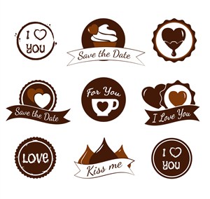 9款咖啡和巧克力元素婚礼标签矢量图