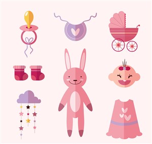 9款粉色系婴儿用品矢量素材