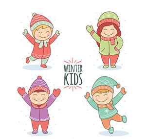 4款冬季笑脸儿童矢量素材