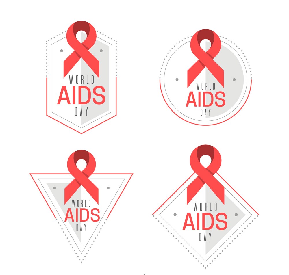 4款创意世界艾滋病日标签矢量图