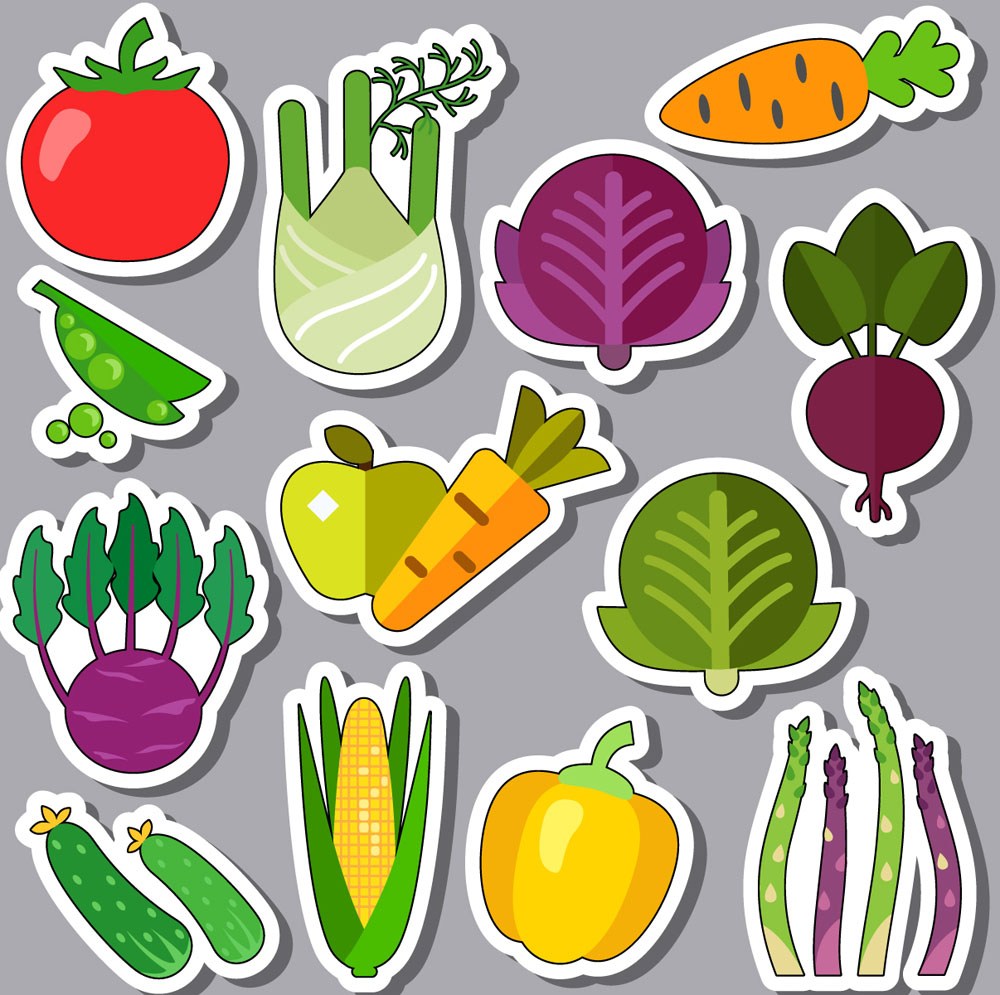 13款彩色蔬菜贴纸矢量素材