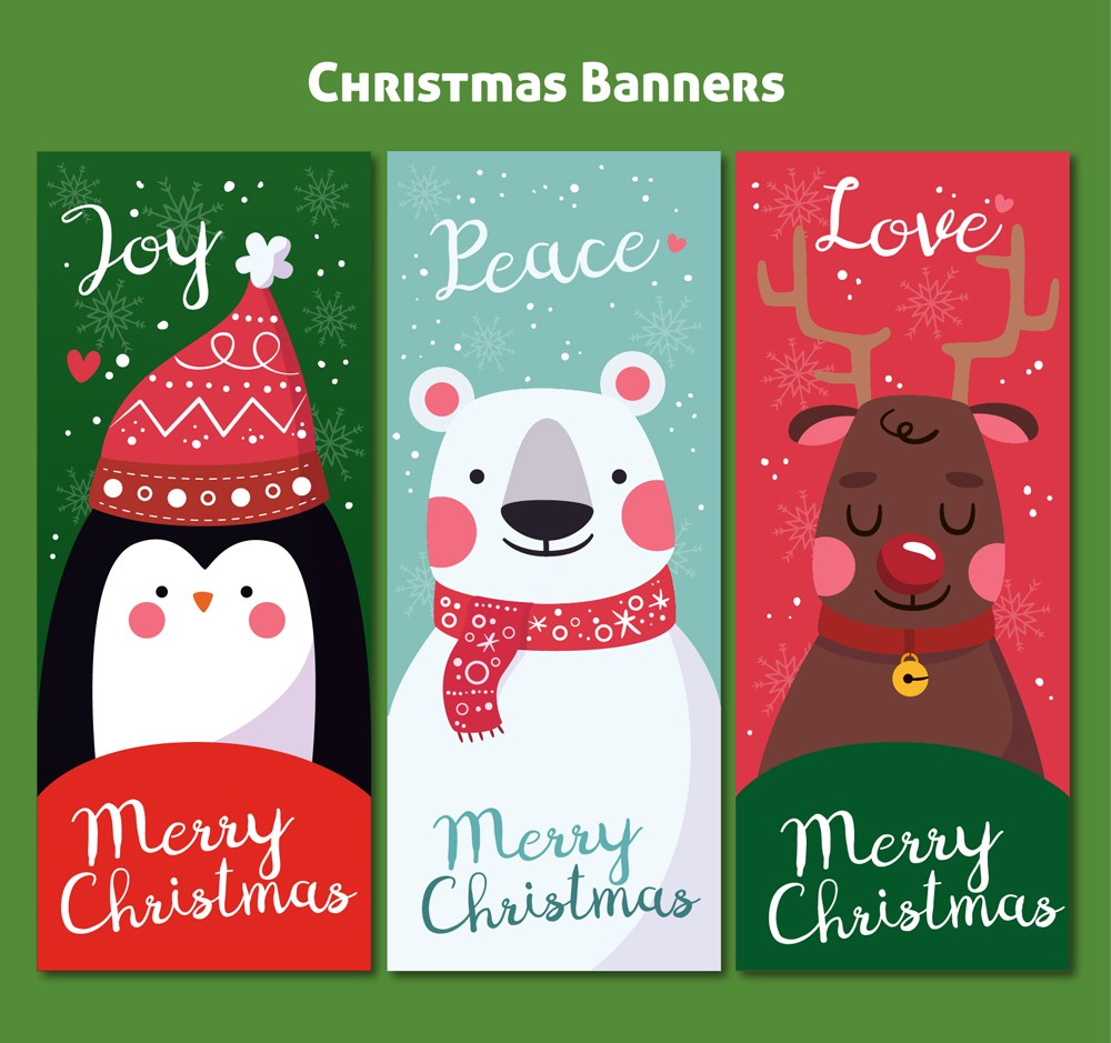3款可爱圣诞角色banner矢量素材