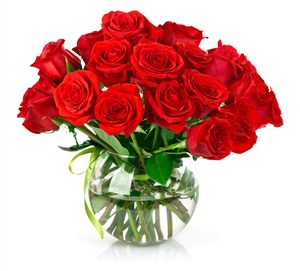 玻璃瓶中红玫瑰花鲜花图片