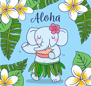 彩绘夏威夷跳舞的大象矢量素材