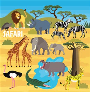 12款创意非洲野生动物矢量素材