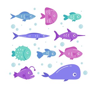 10款彩色海洋鱼类矢量素材_