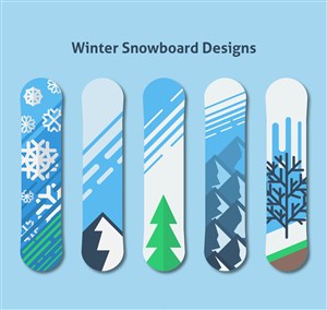 5款彩色冬季图案滑雪板矢量图