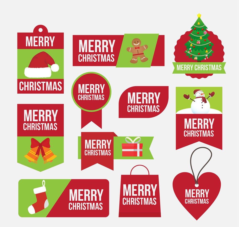 11款创意圣诞快乐标签矢量图