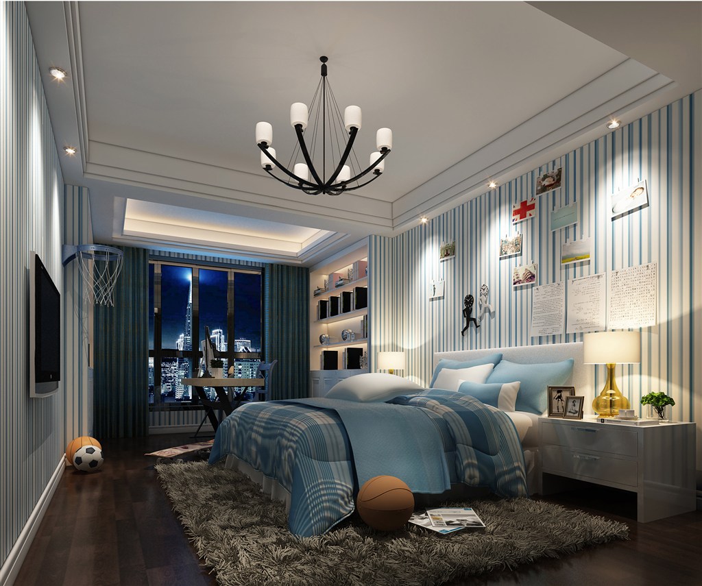 男孩儿童房卧室装修效果图蓝色地中海风格设计